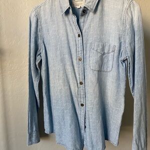 Current Elliott Blue Button Down Chambray Shirt with Relaxed Fit